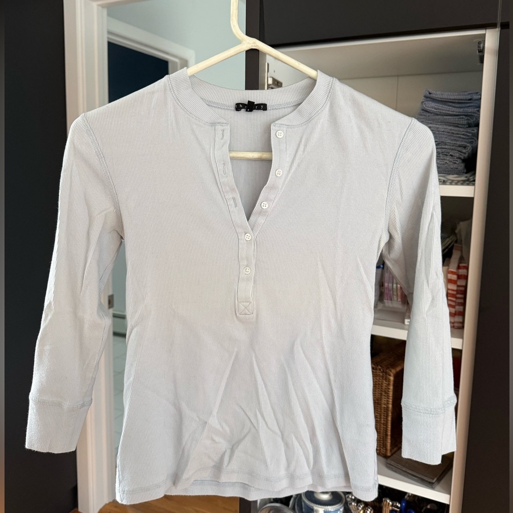 Light Blue Henley Long Sleeve Top